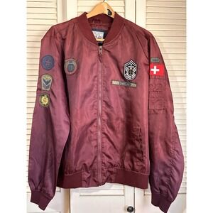 Swiss Cross Jacket Mens XLarge Maroon Bomber Flight Patch Nylon Swiss Flag Pilot